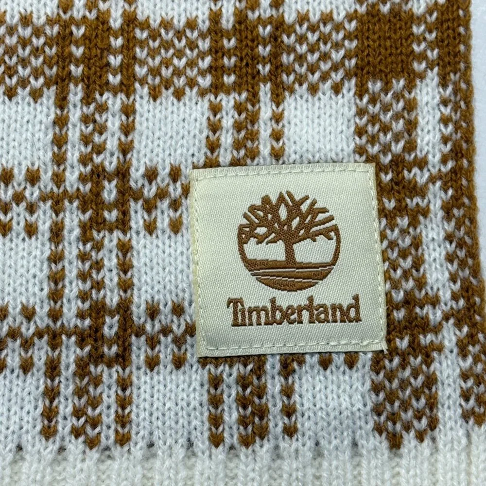 Timberland Winter Plaid Scarf Wrap Shawl New Acrylic Brown White 10 x 62 NWT New